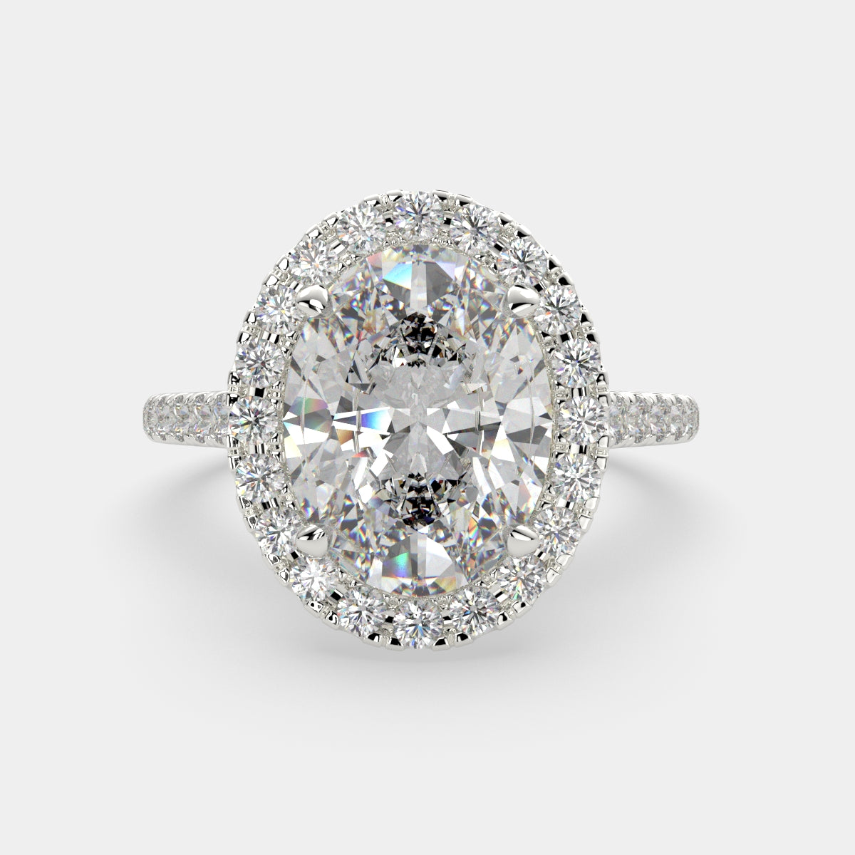 3.4 Carat VS1 D Lab Grown Diamond Halo Pave Oval Ring