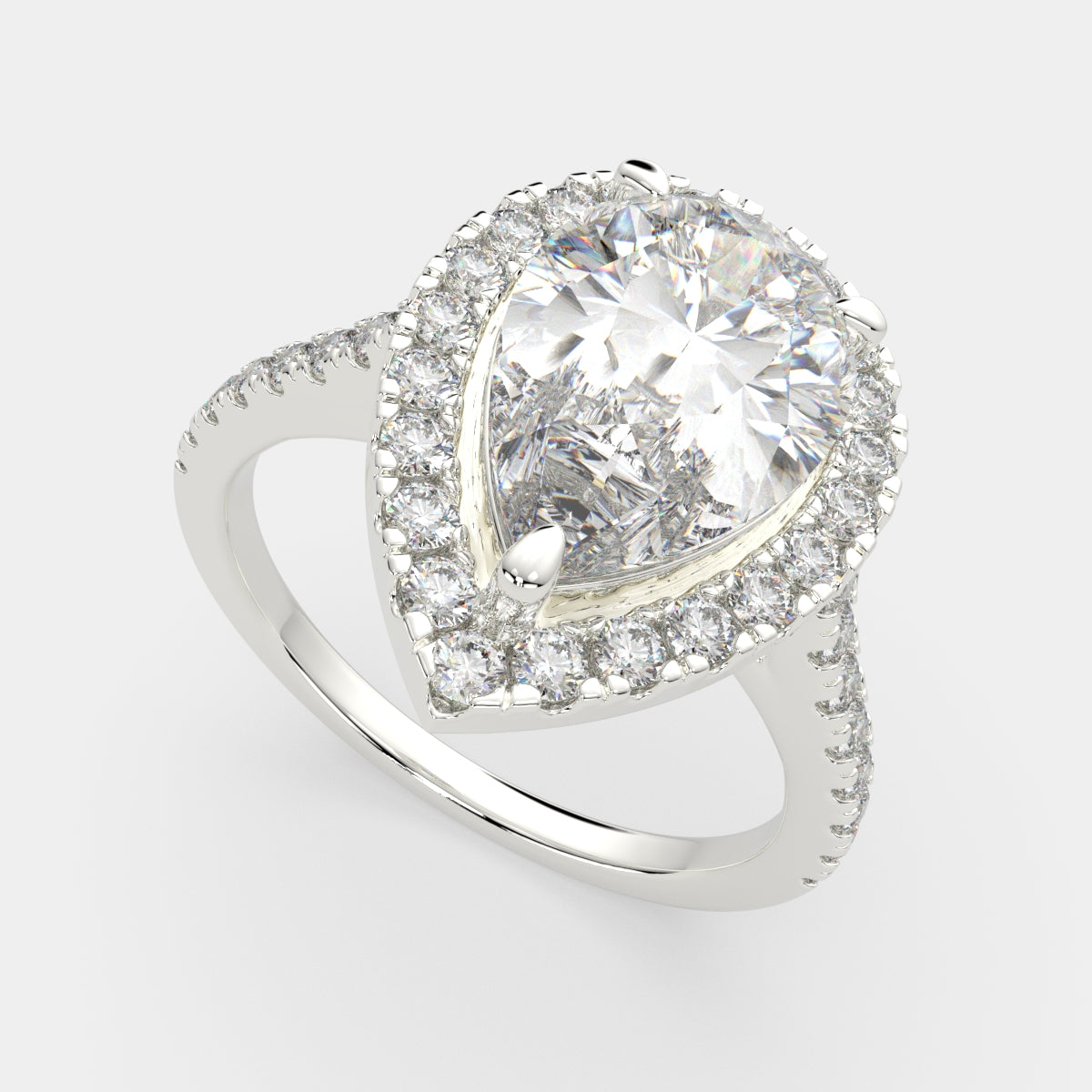 4.4 Carat VS1 D Lab Grown Diamond Halo Pave Pear Ring