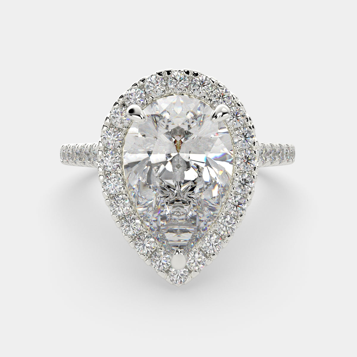 3.4 Carat VS1 D Lab Grown Diamond Halo Pave Pear Ring
