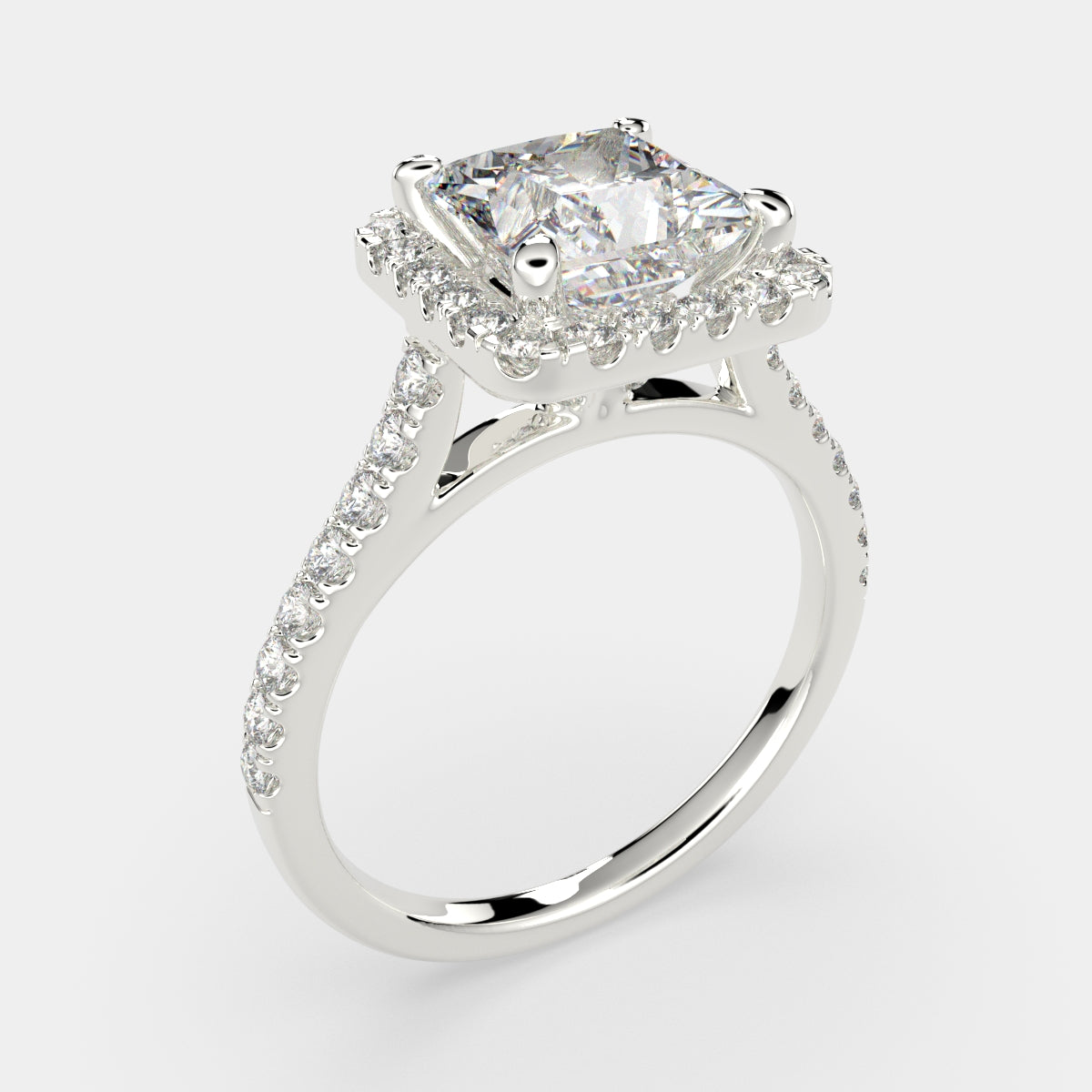 1.4 Carat VS1 D Lab Grown Diamond Halo Pave Princess Ring