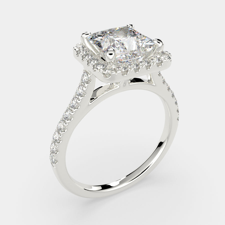 Isadora 1.4 Carat Princess Cut Halo Pave Engagement Ring