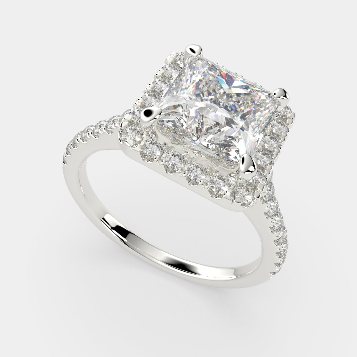 1.4 Carat VS1 D Lab Grown Diamond Halo Pave Princess Ring