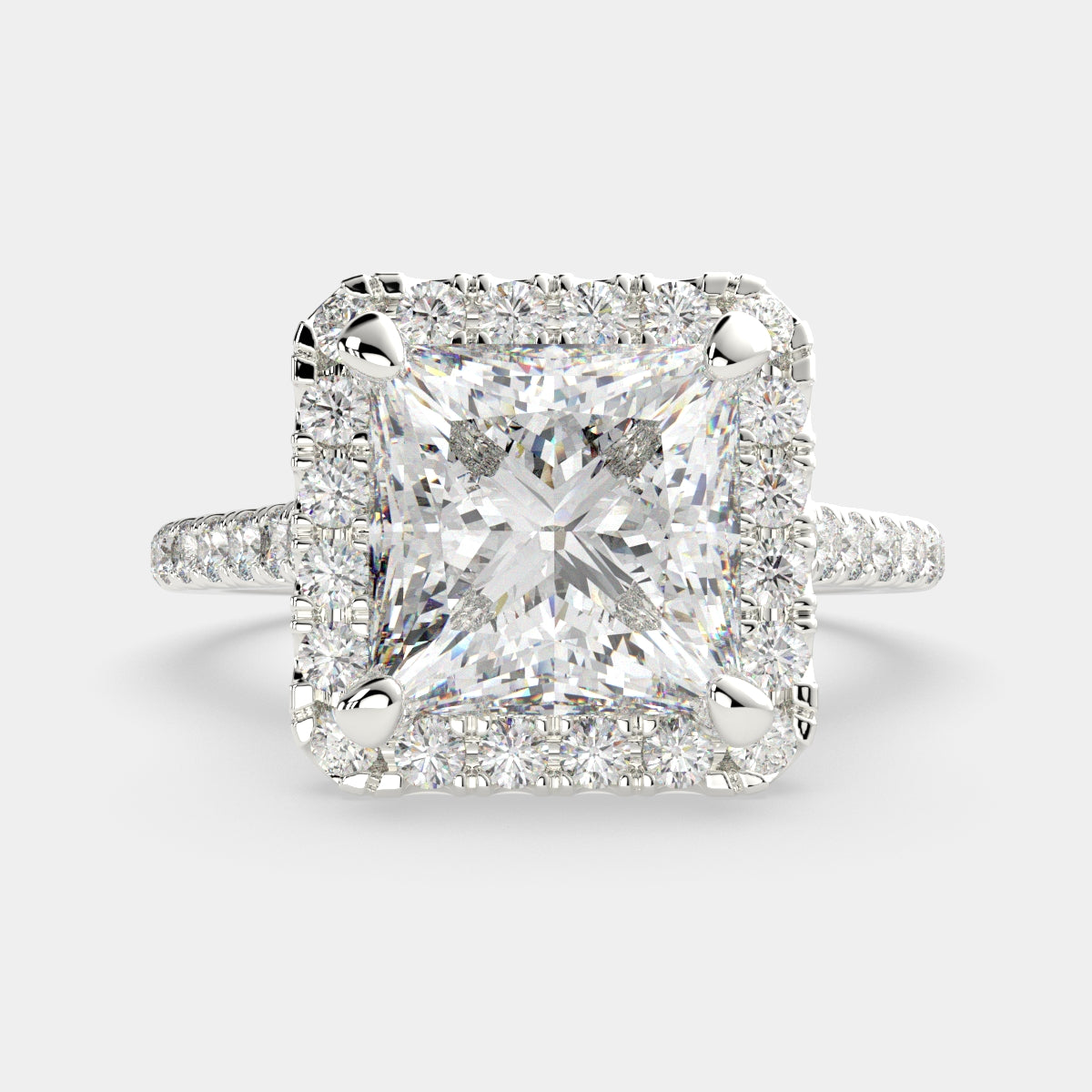 1.4 Carat VS1 D Lab Grown Diamond Halo Pave Princess Ring