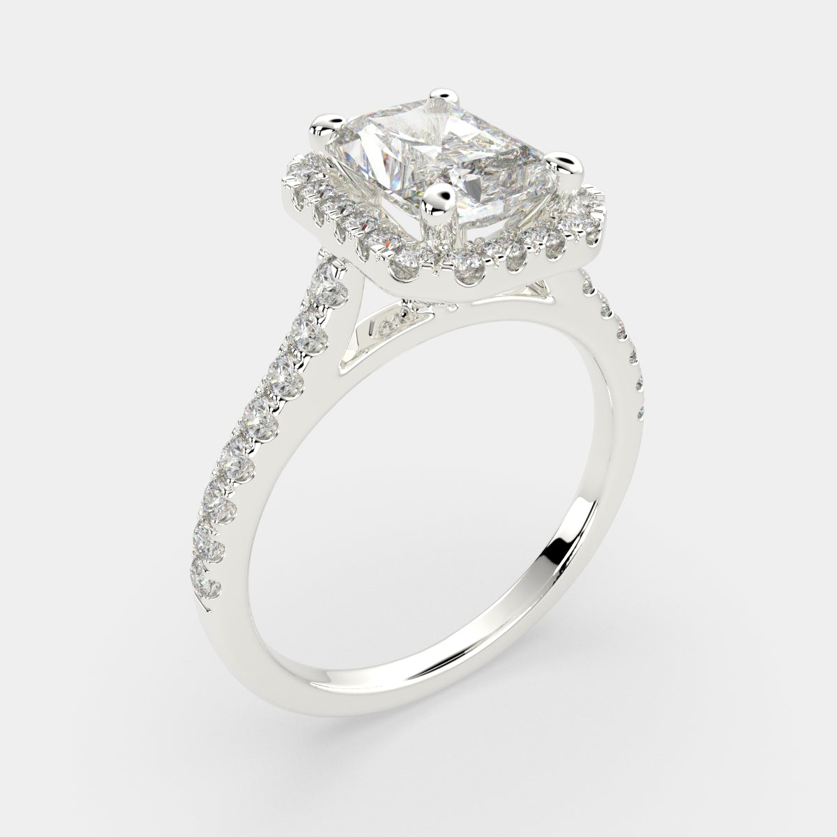 4.4 Carat VS1 D Lab Grown Diamond Halo Pave Radiant Ring