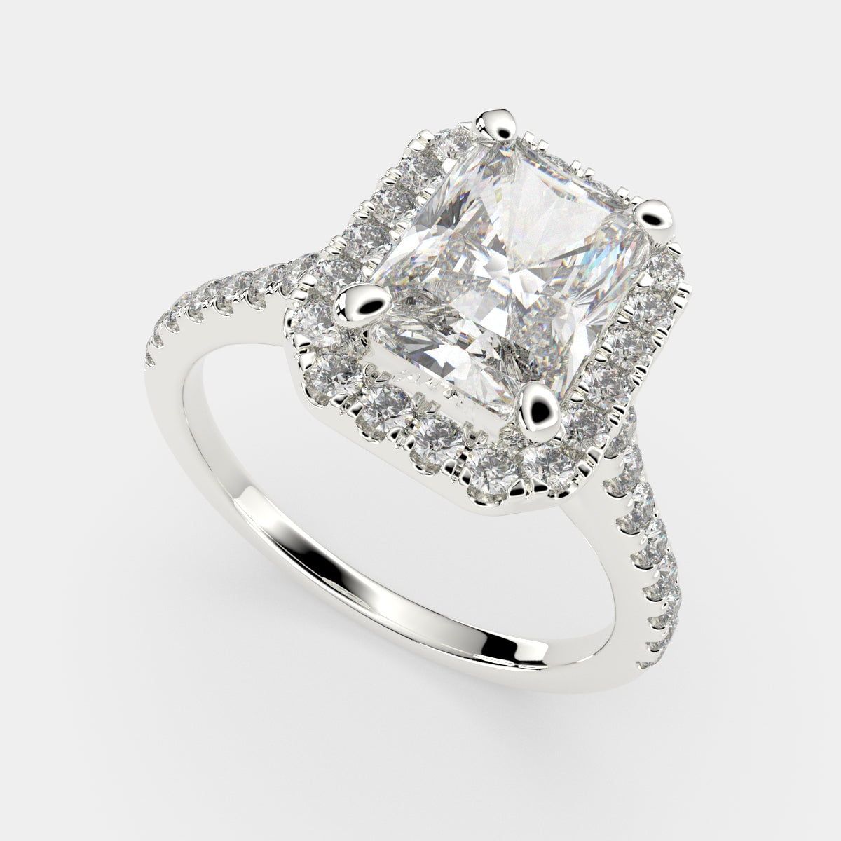4.4 Carat VS1 D Lab Grown Diamond Halo Pave Radiant Ring