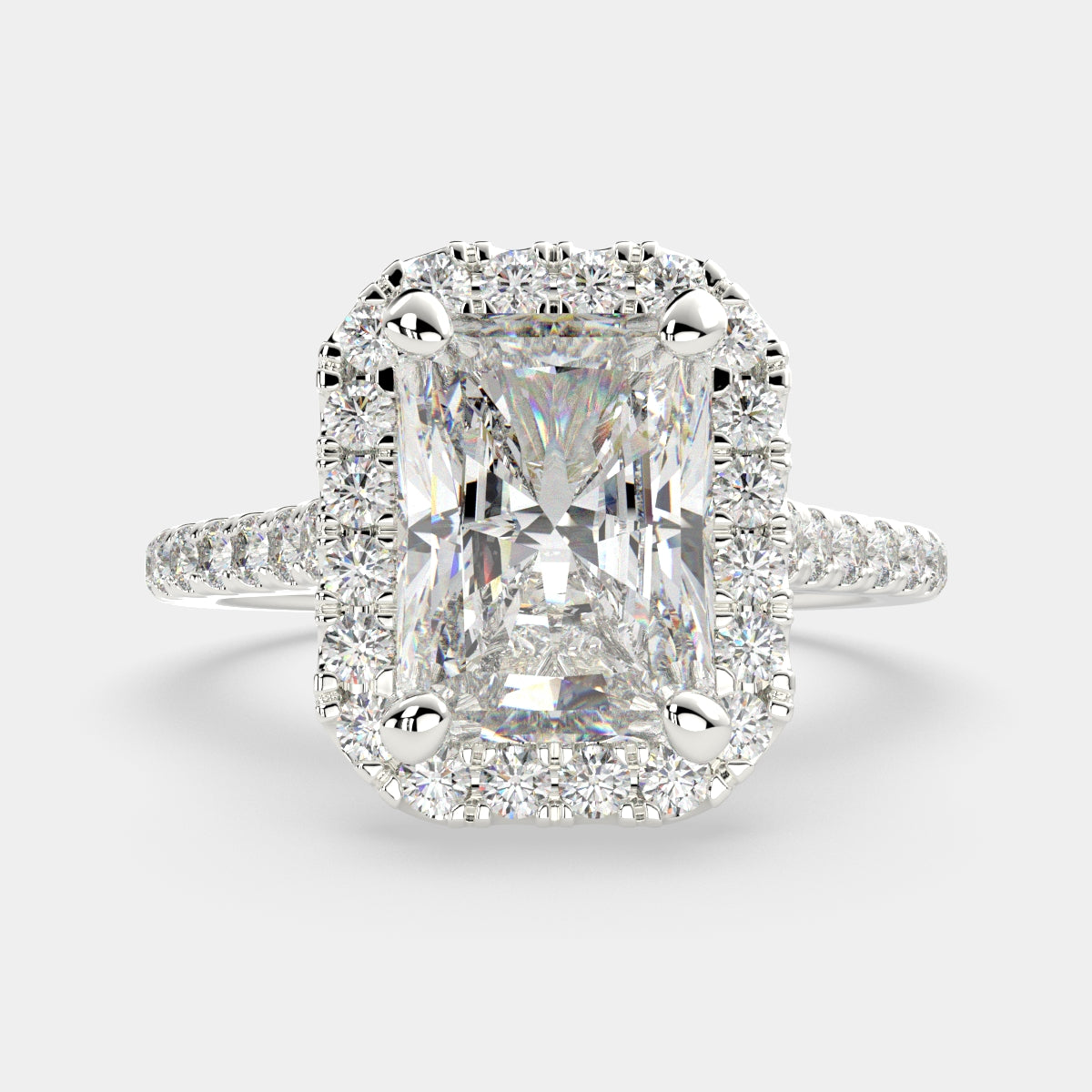 1.4 Carat VS1 D Lab Grown Diamond Halo Pave Radiant Ring