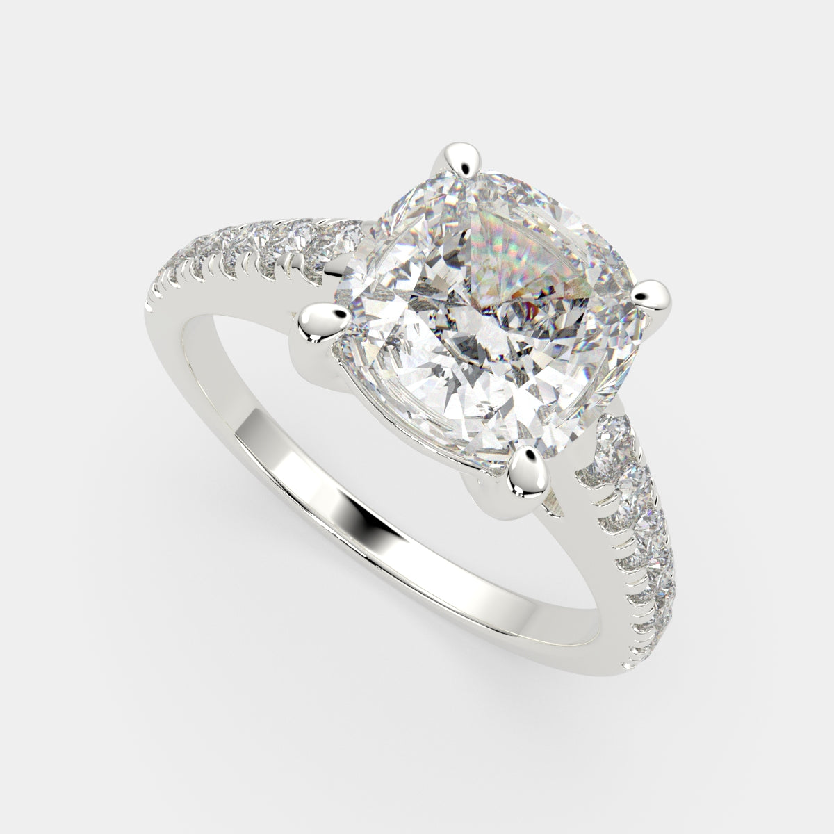 4.3 Carat VS1 D Lab Grown Diamond Pave Cushion Ring