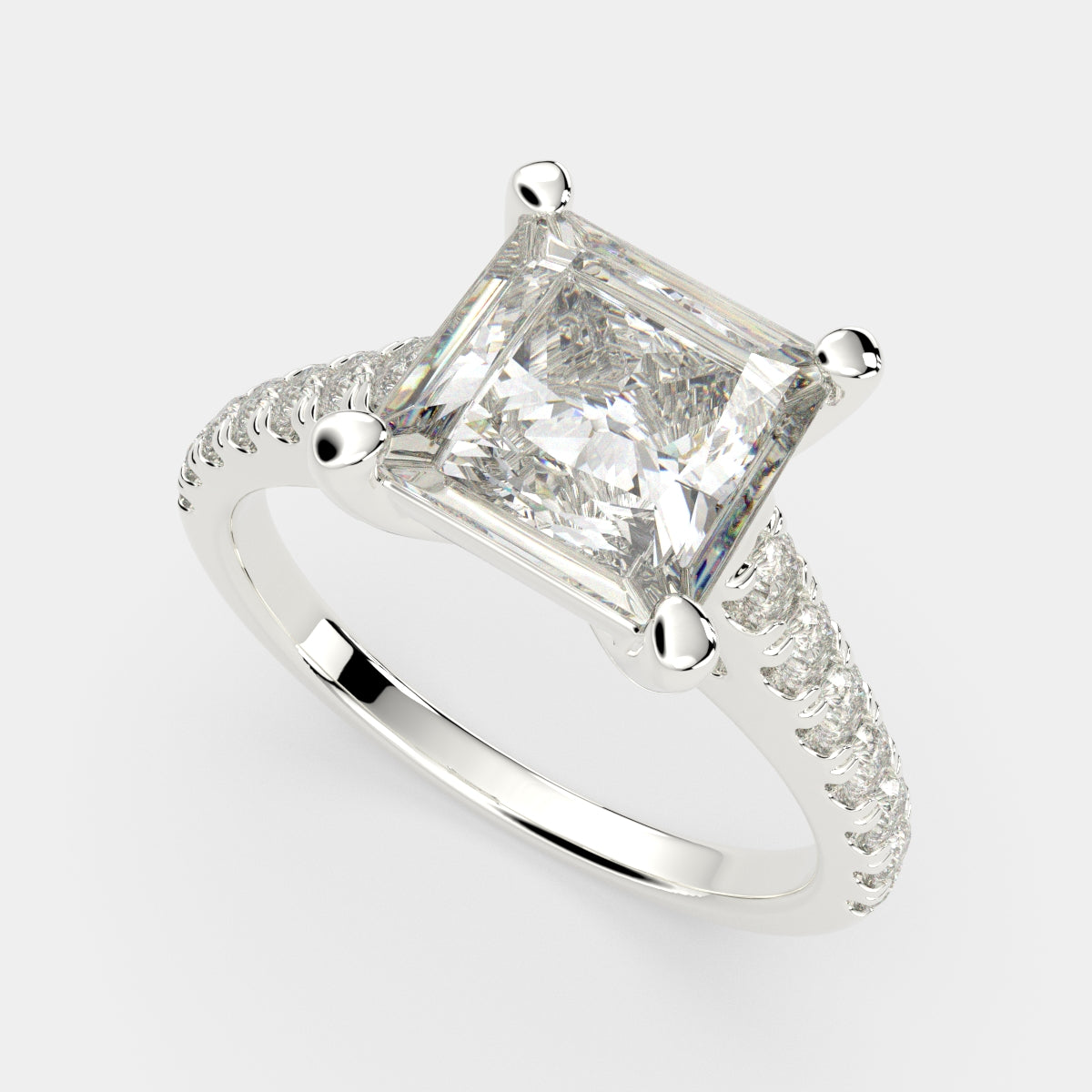 1.3 Carat VS1 D Lab Grown Diamond Pave Princess Ring