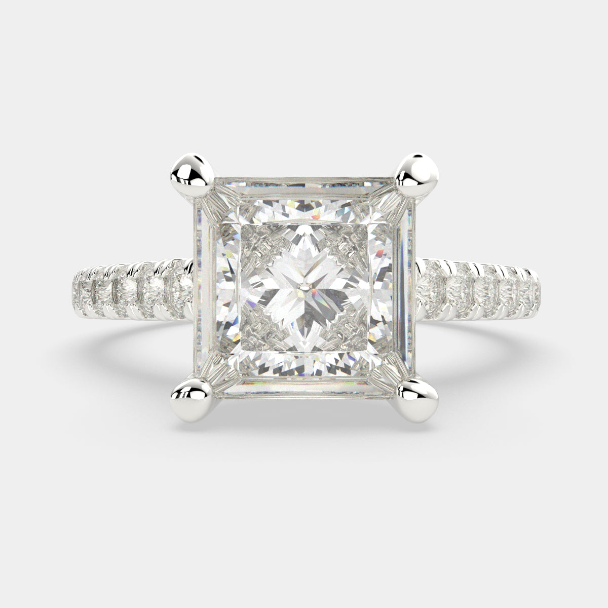1.3 Carat VS1 D Lab Grown Diamond Pave Princess Ring