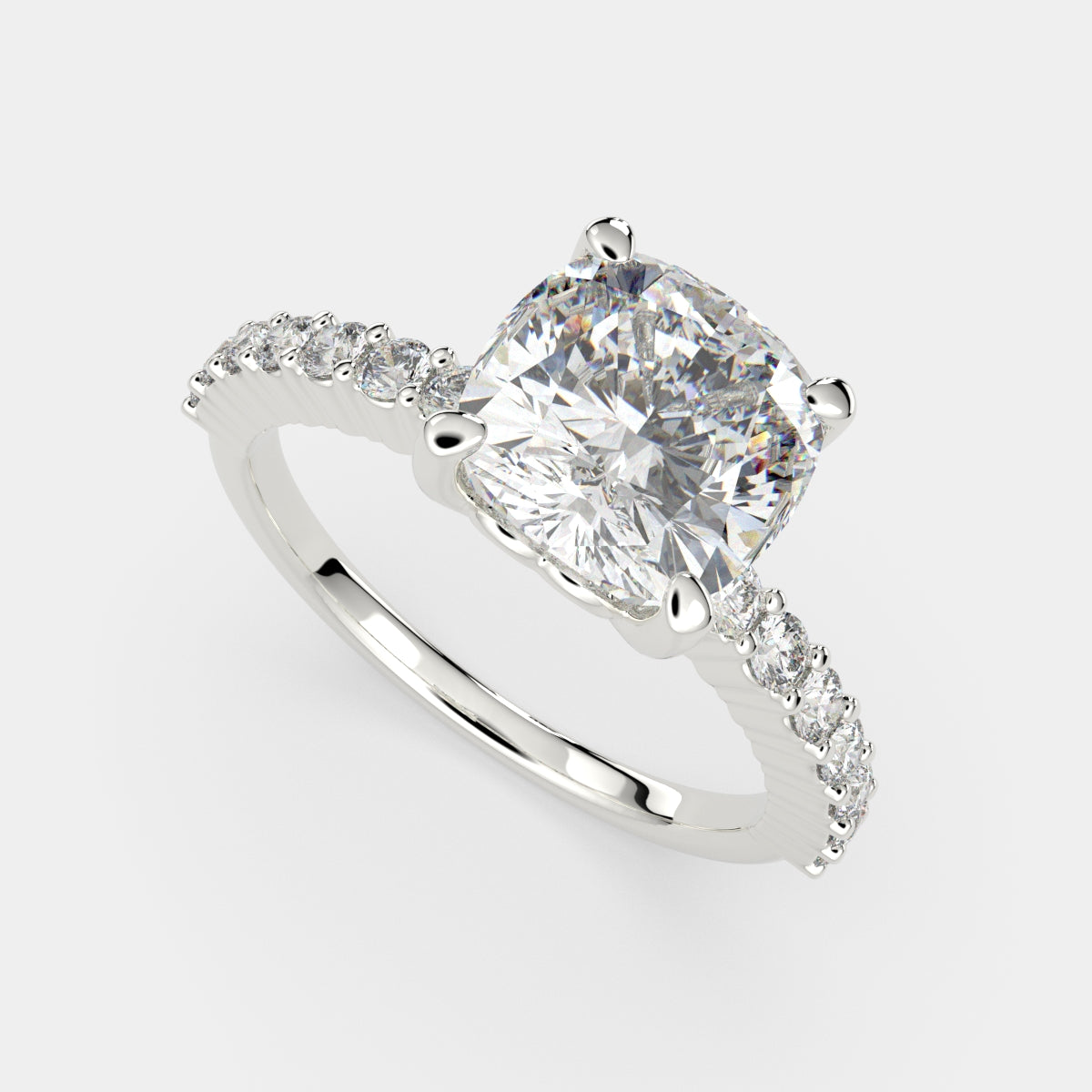 1.35 Carat VS1 D Lab Grown Diamond Side Stone Cushion Ring