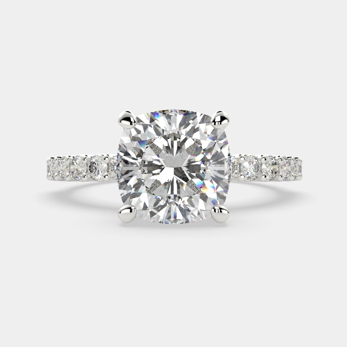 2.35 Carat VS1 D Lab Grown Diamond Side Stone Cushion Ring