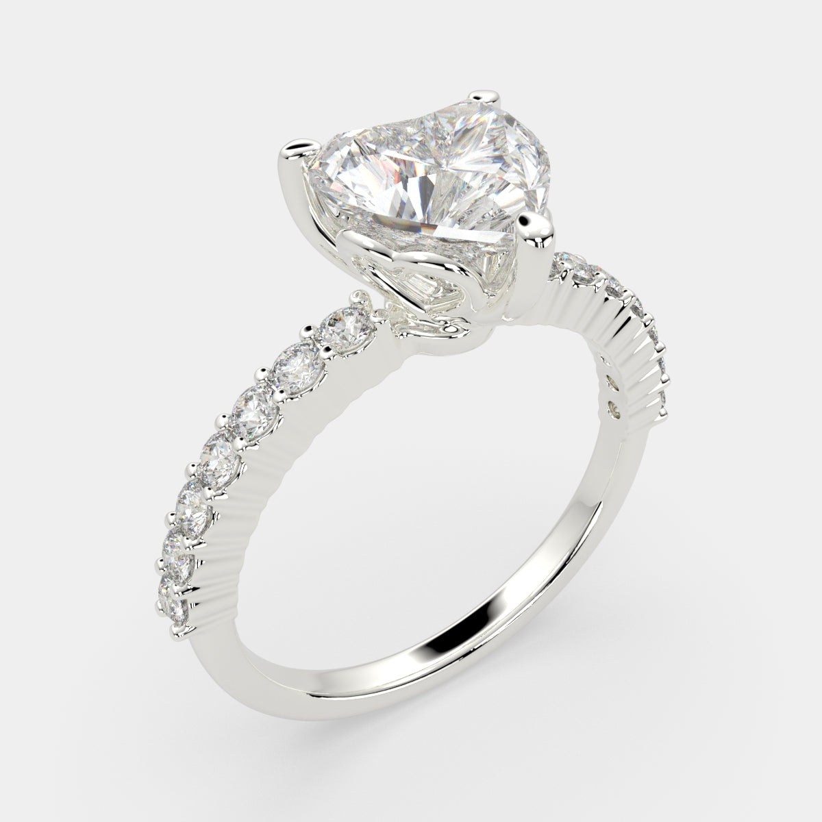 3.35 Carat VS1 D Lab Grown Diamond Side Stone Heart Ring