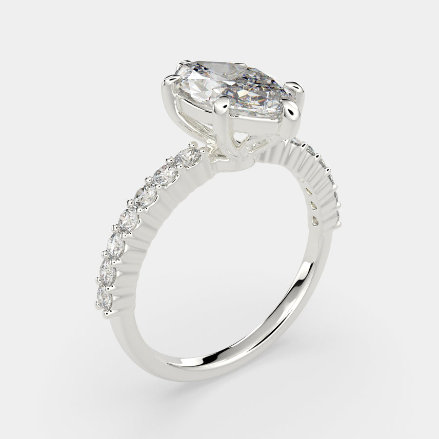 Lavinia 3.35 Carat Marquise Cut Side Stone 4 Prong Engagement Ring