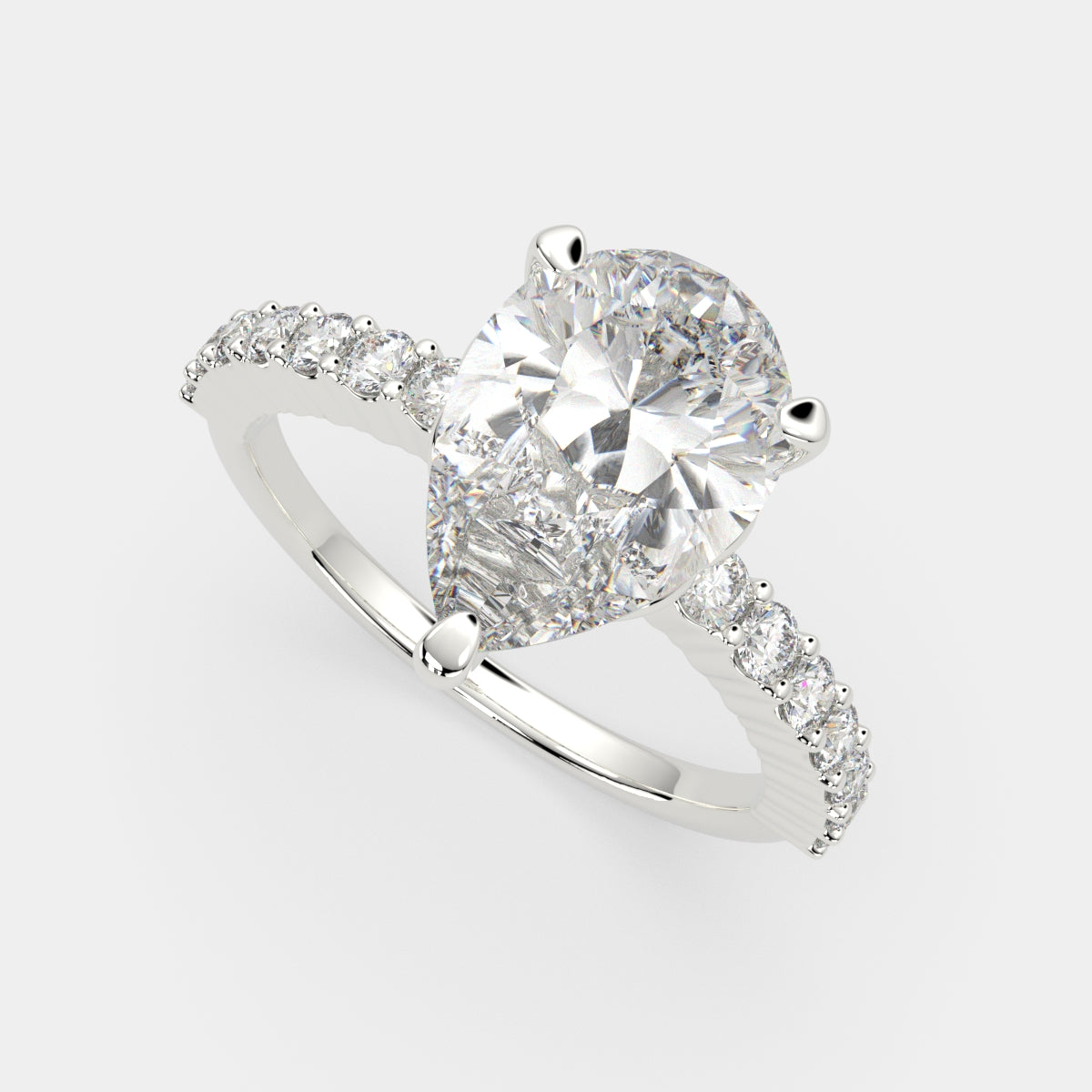1.35 Carat VS1 D Lab Grown Diamond Side Stone Pear Ring