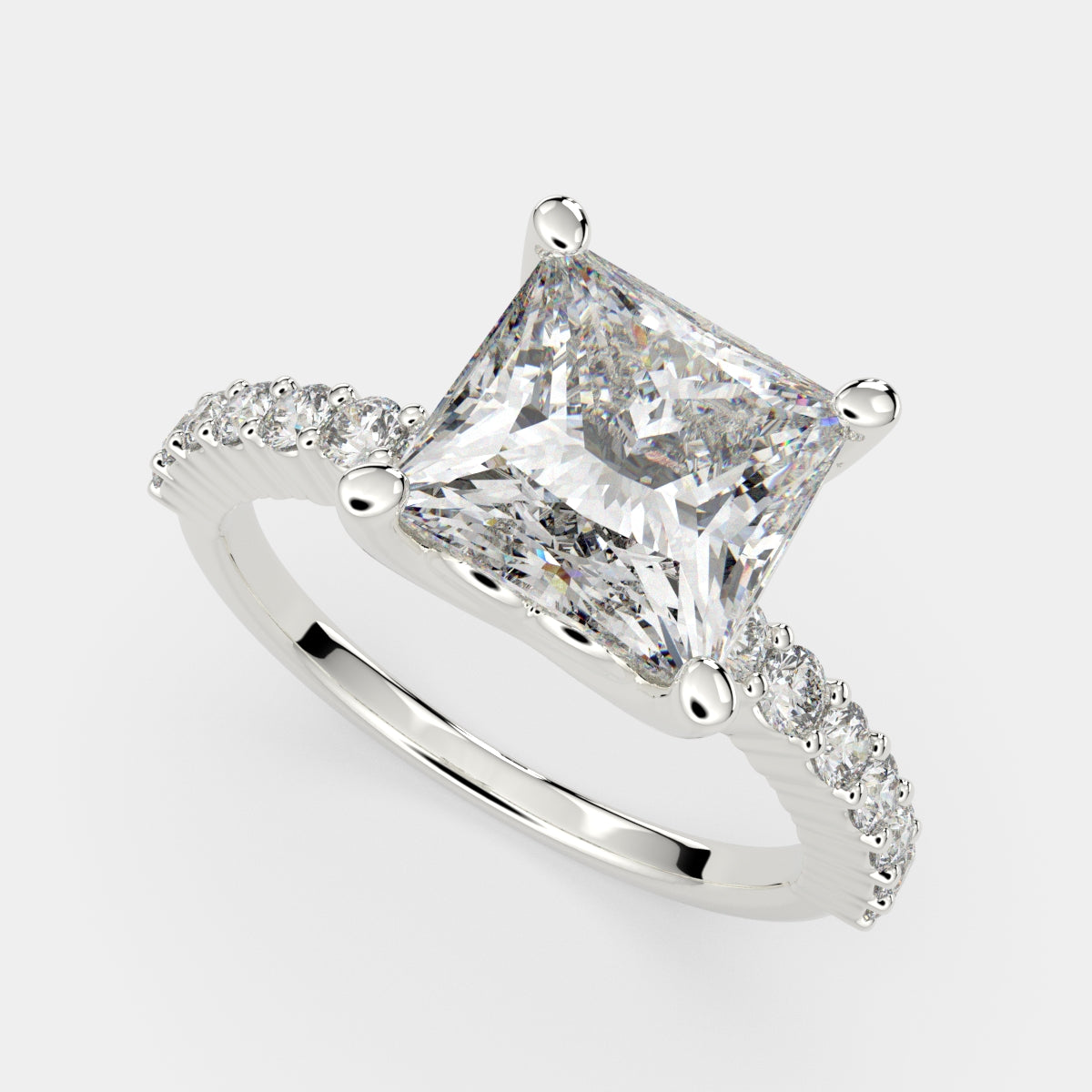 3.35 Carat VS1 D Lab Grown Diamond Side Stone Princess Ring