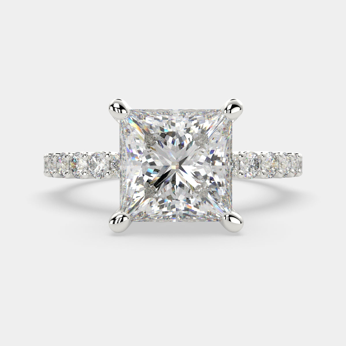 4.35 Carat VS1 D Lab Grown Diamond Side Stone Princess Ring