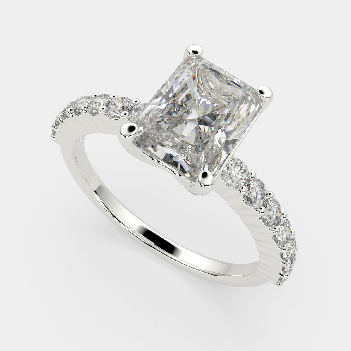 2.35 Carat VS1 D Lab Grown Diamond Side Stone Radiant Ring