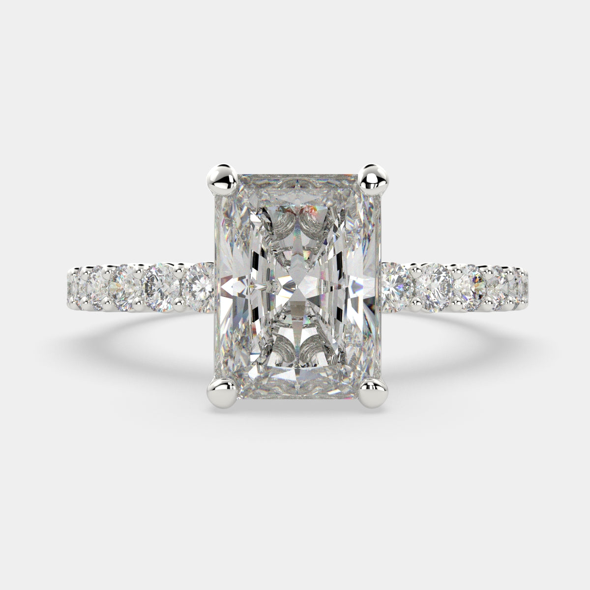 1.35 Carat VS1 D Lab Grown Diamond Side Stone Radiant Ring