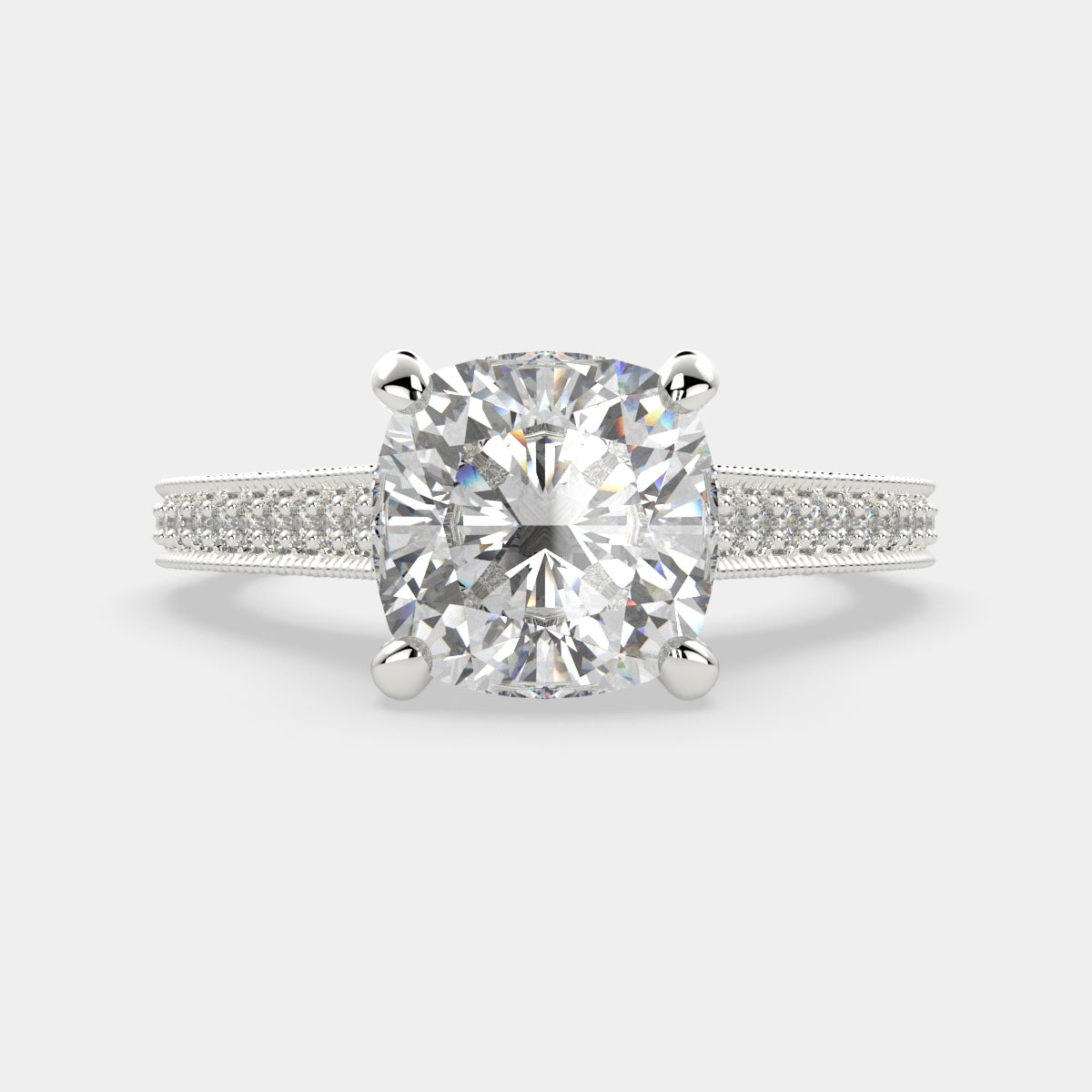 1.75 Carat VS1 D Lab Grown Diamond Pave Cushion Ring