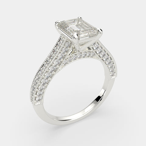 2.75 Carat VS1 D Lab Grown Diamond Pave Emerald Ring