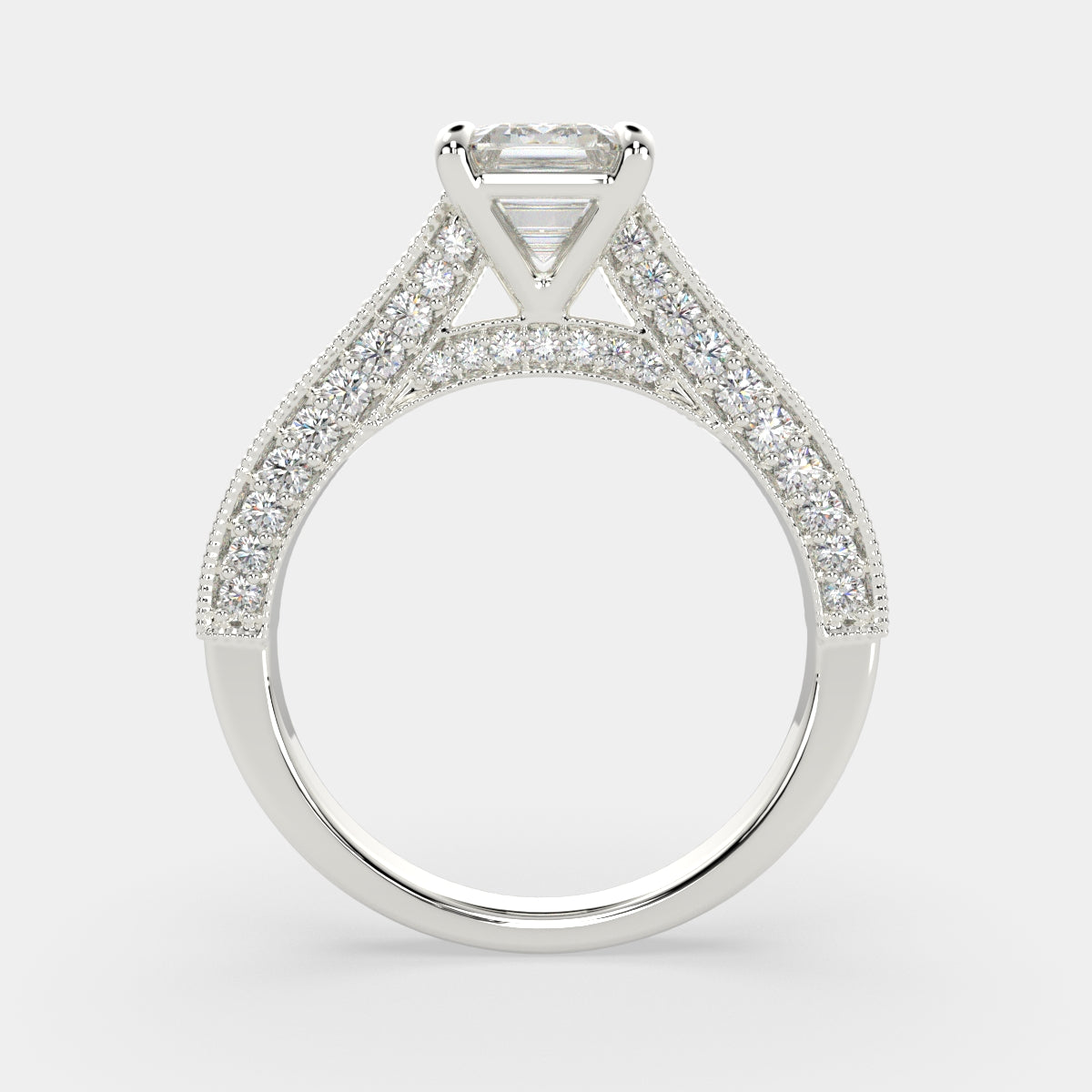 2.75 Carat VS1 D Lab Grown Diamond Pave Emerald Ring