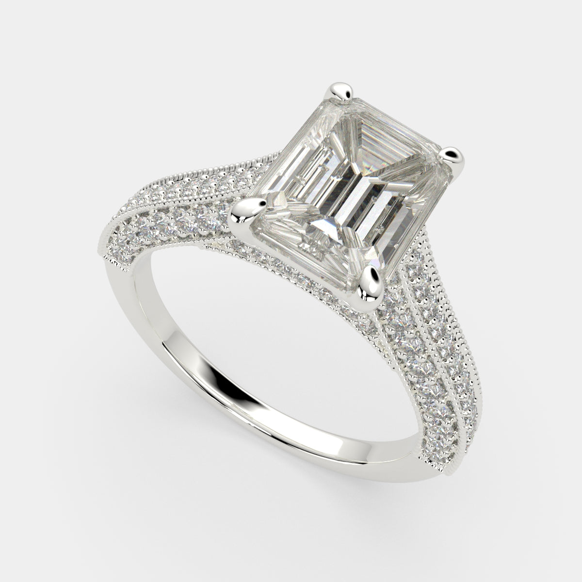 2.75 Carat VS1 D Lab Grown Diamond Pave Emerald Ring