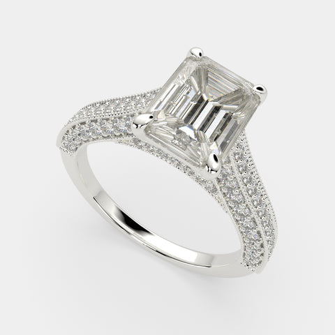 2.75 Carat VS1 D Lab Grown Diamond Pave Emerald Ring