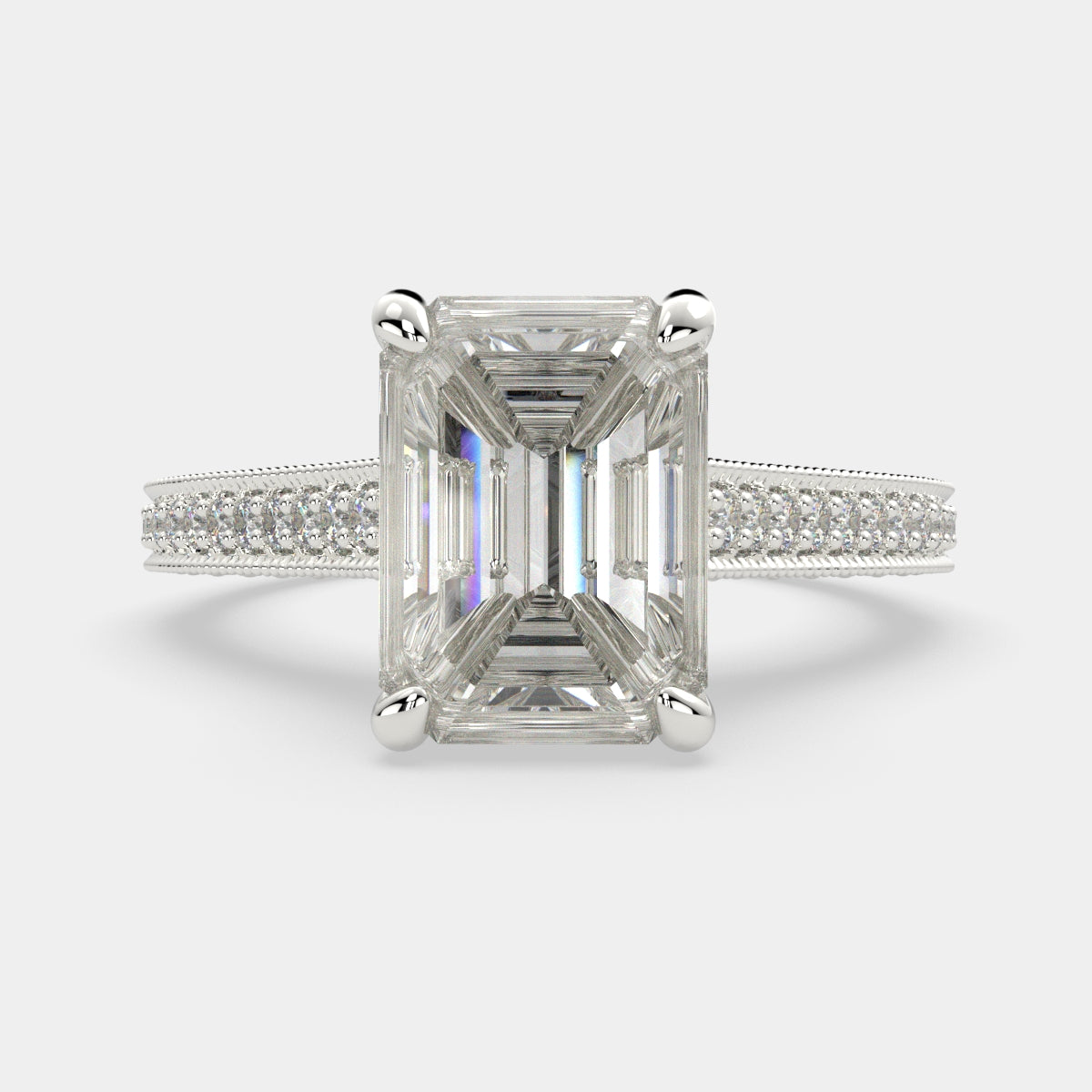 2.75 Carat VS1 D Lab Grown Diamond Pave Emerald Ring