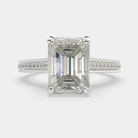 2.75 Carat VS1 D Lab Grown Diamond Pave Emerald Ring