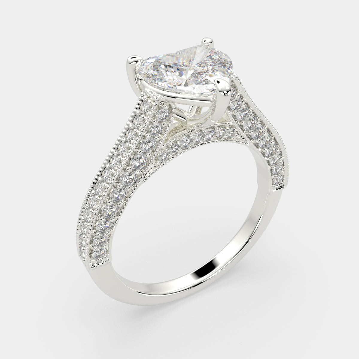 1.75 Carat VS1 D Lab Grown Diamond Pave Heart Ring