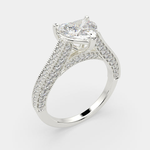 1.75 Carat VS1 D Lab Grown Diamond Pave Heart Ring