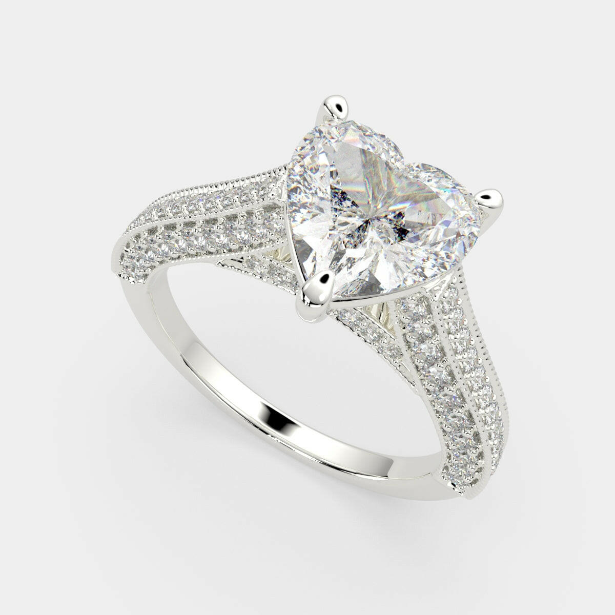 4.75 Carat VS1 D Lab Grown Diamond Pave Heart Ring