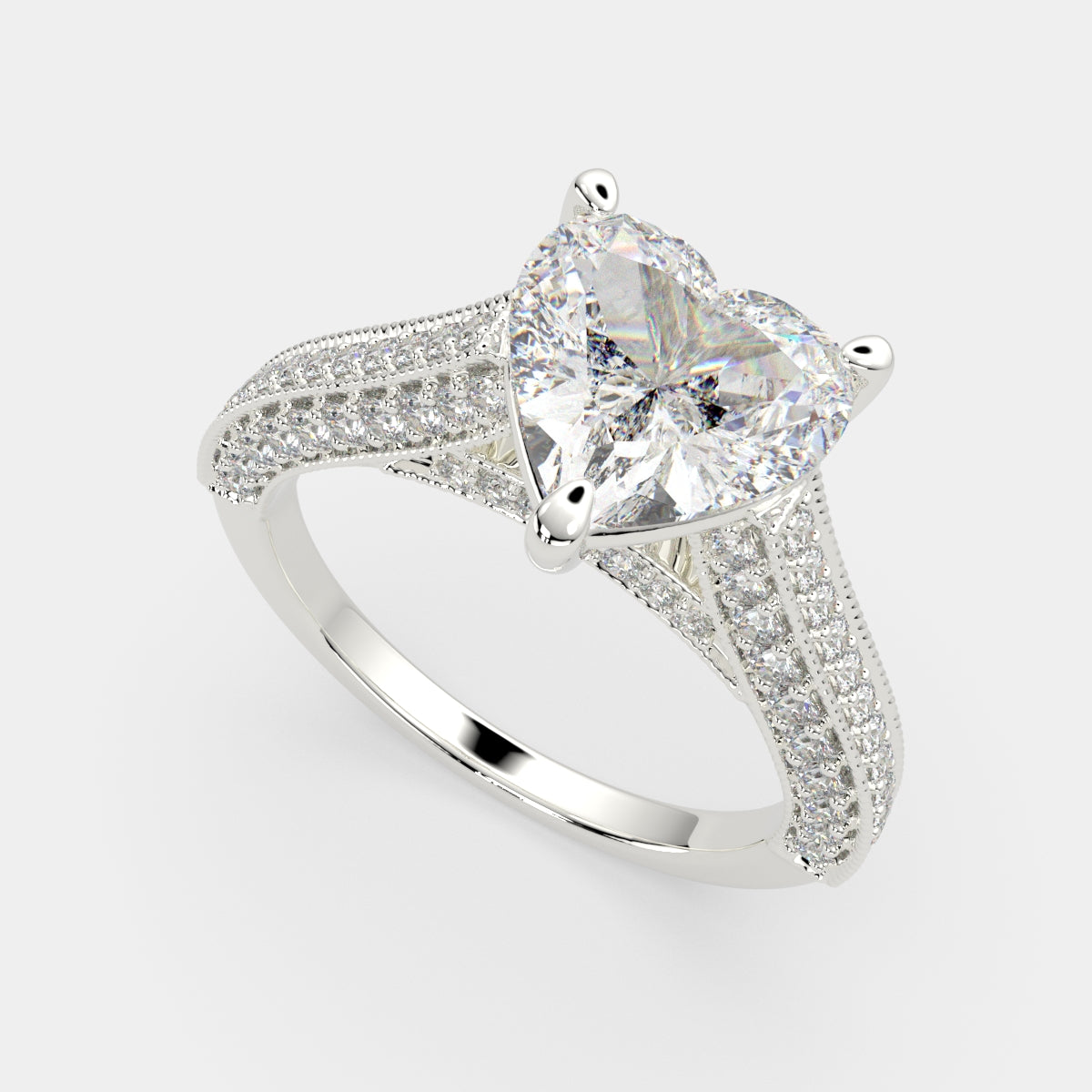 1.75 Carat VS1 D Lab Grown Diamond Pave Heart Ring