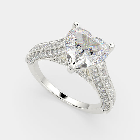 1.75 Carat VS1 D Lab Grown Diamond Pave Heart Ring