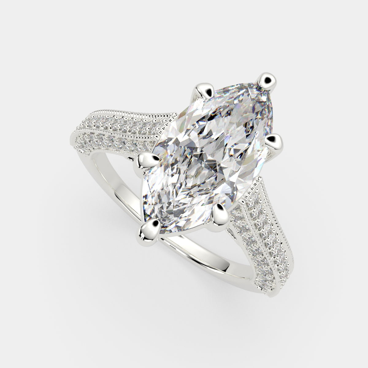 2.75 Carat VS1 D Lab Grown Diamond Pave Marquise Ring