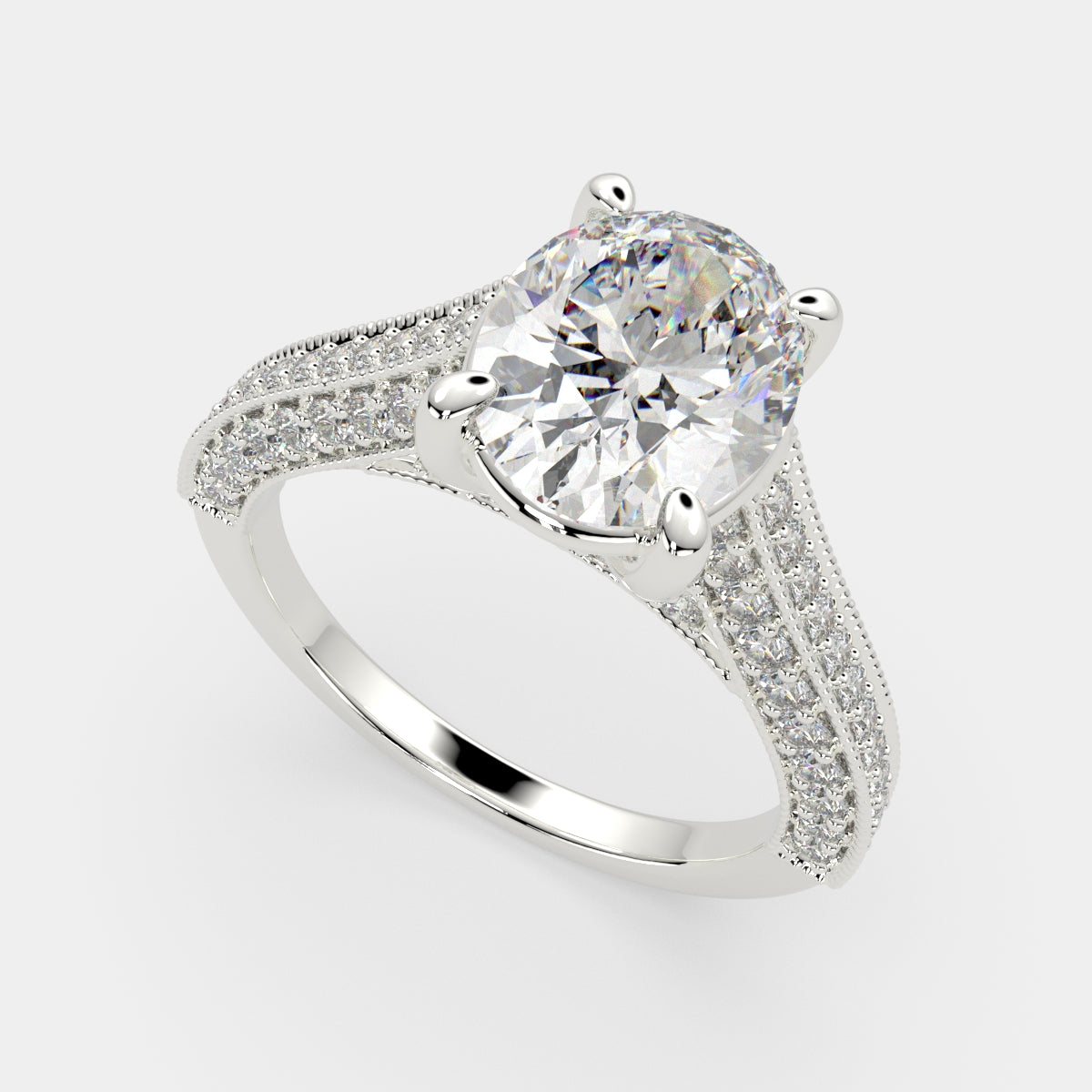 4.75 Carat VS1 D Lab Grown Diamond Pave Oval Ring