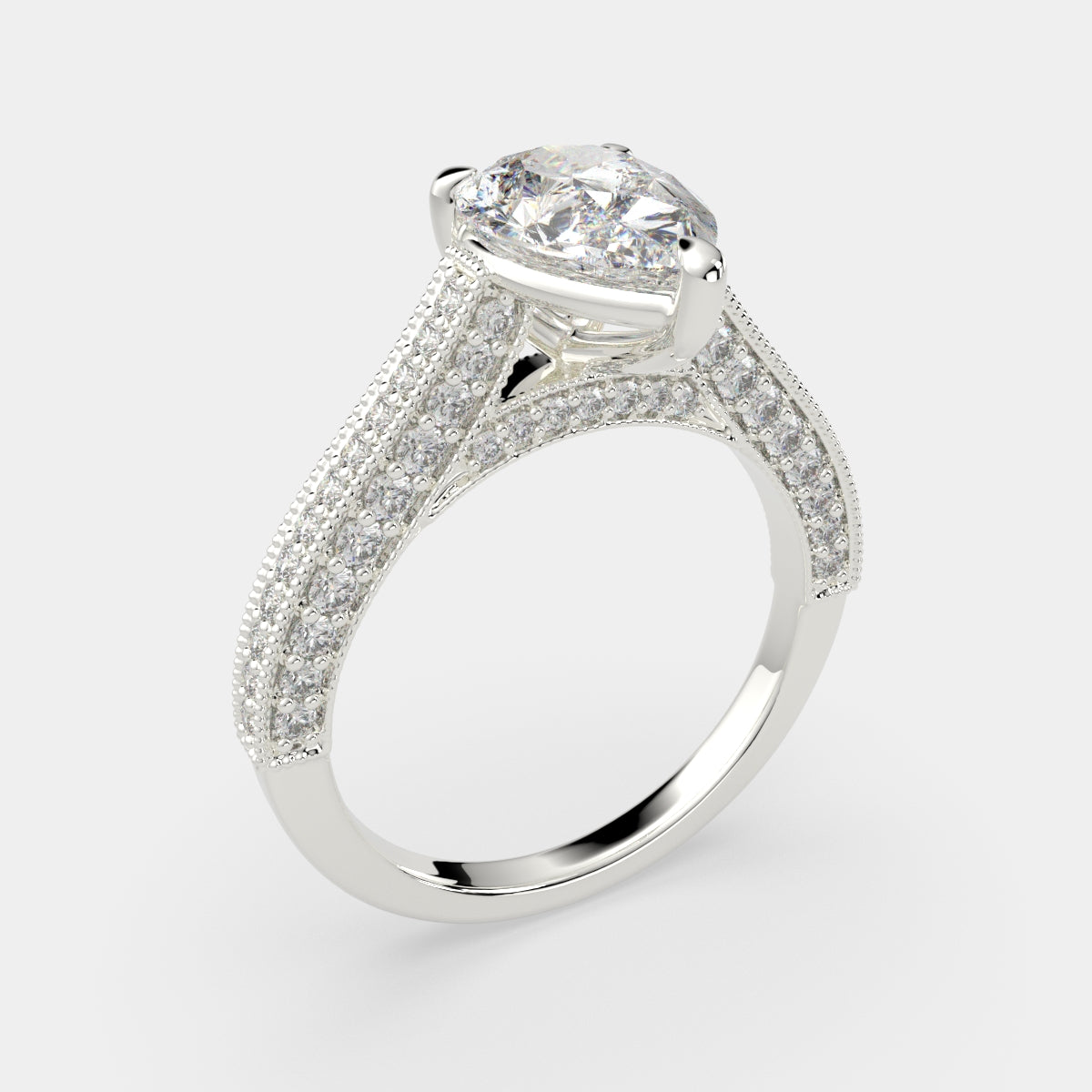 2.75 Carat VS1 D Lab Grown Diamond Pave Pear Ring