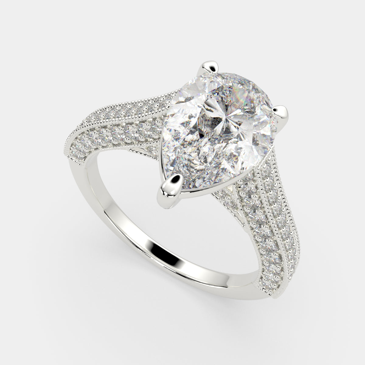 2.75 Carat VS1 D Lab Grown Diamond Pave Pear Ring