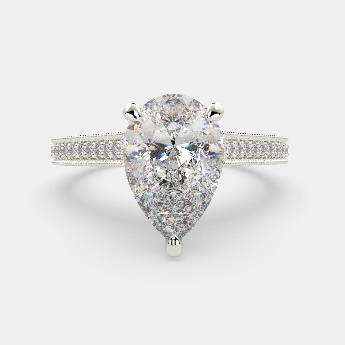 1.75 Carat VS1 D Lab Grown Diamond Pave Pear Ring