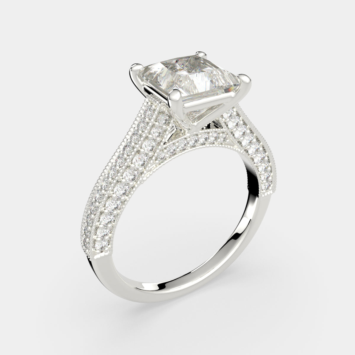 2.75 Carat VS1 D Lab Grown Diamond Pave Princess Ring