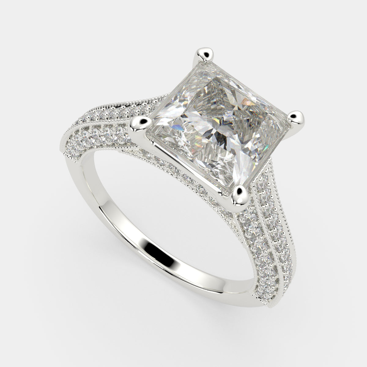 2.75 Carat VS1 D Lab Grown Diamond Pave Princess Ring