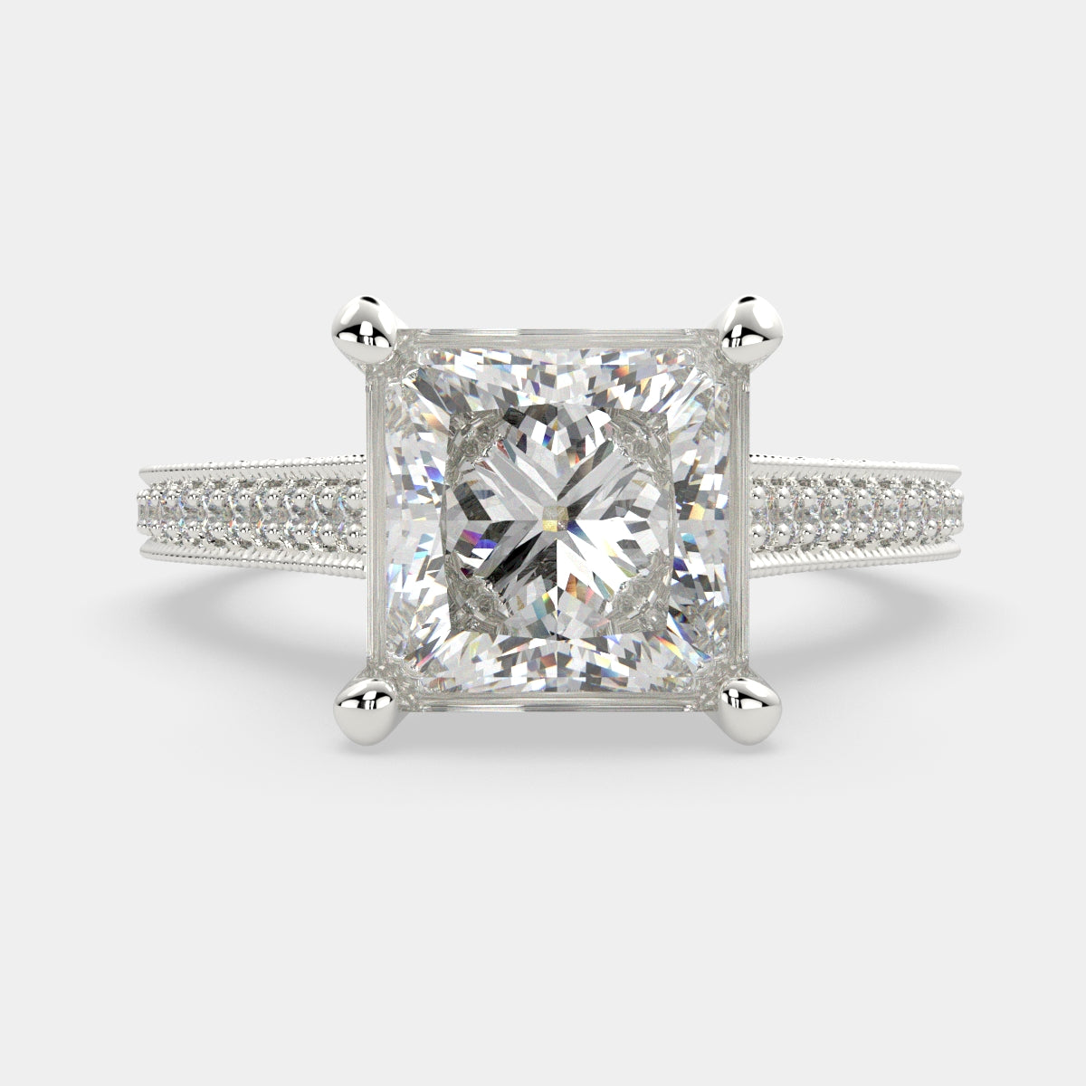 2.75 Carat VS1 D Lab Grown Diamond Pave Princess Ring