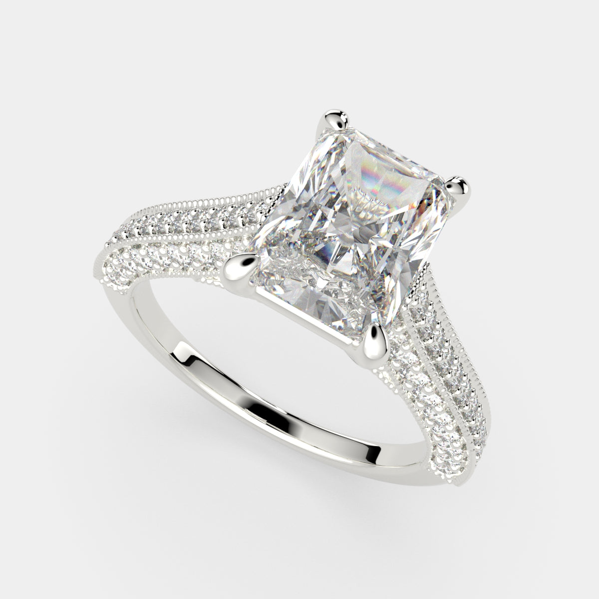 4.75 Carat VS1 D Lab Grown Diamond Pave Radiant Ring