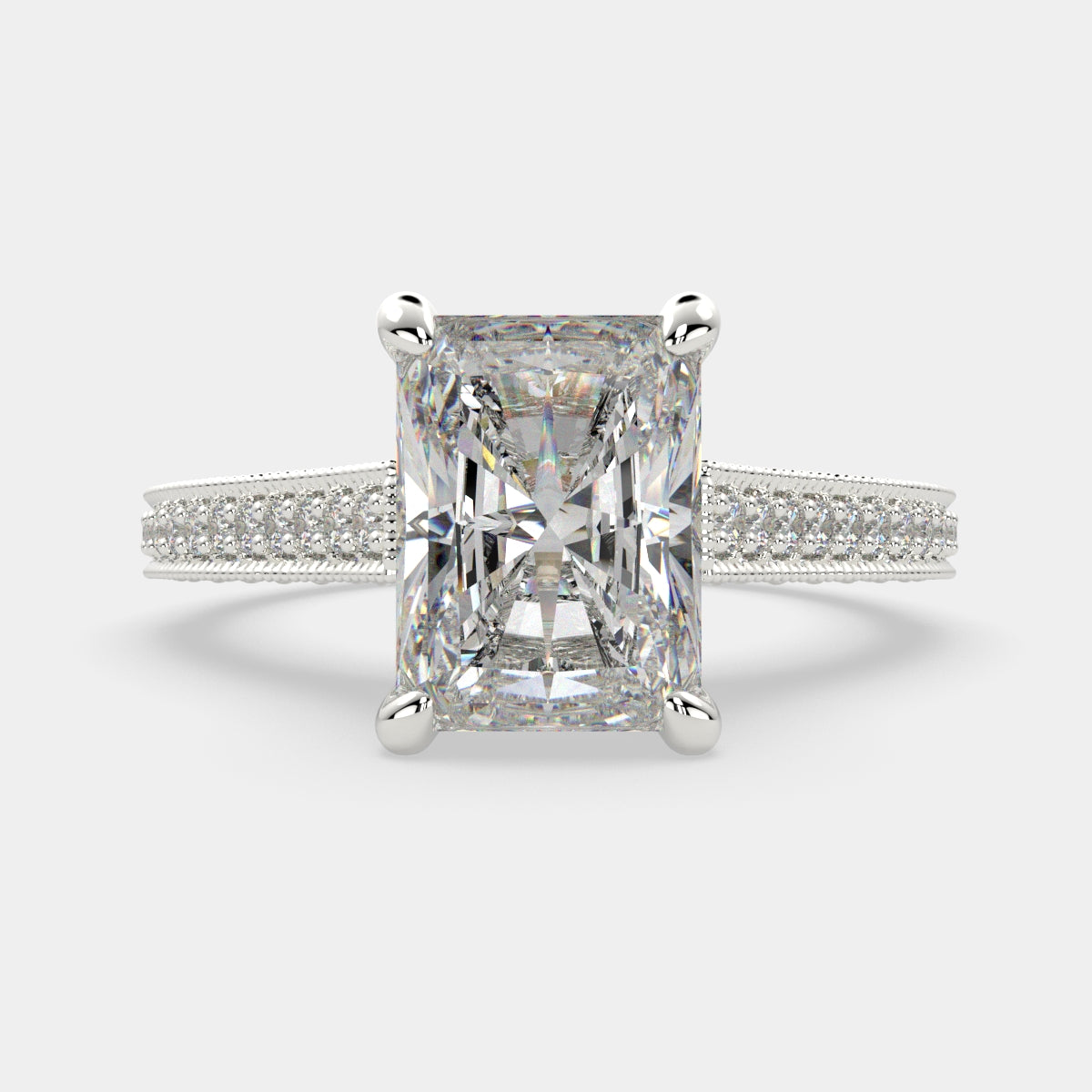 4.75 Carat VS1 D Lab Grown Diamond Pave Radiant Ring