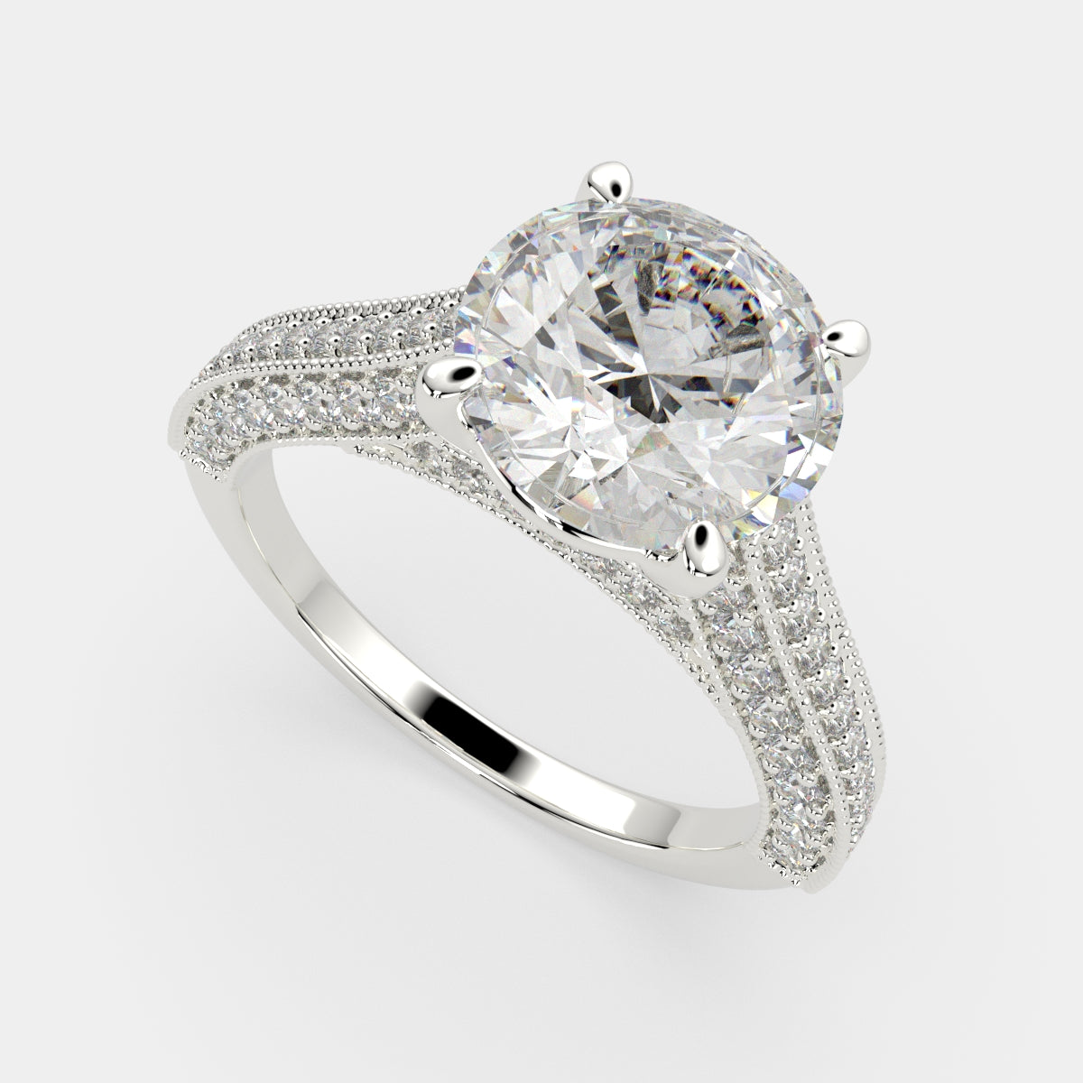 3.75 Carat VS1 D Lab Grown Diamond Pave Round Ring
