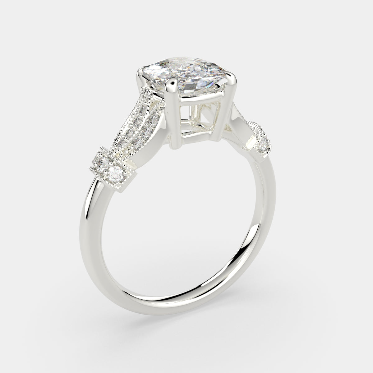 4.15 Carat VS1 D Lab Grown Diamond Pave Cushion Ring