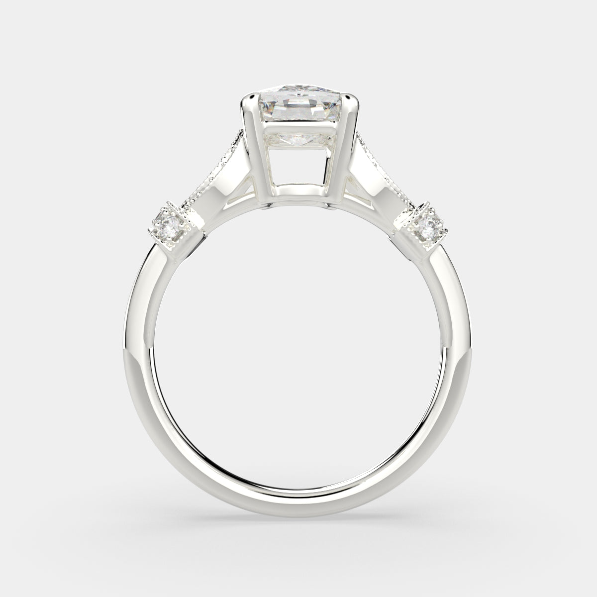 4.15 Carat VS1 D Lab Grown Diamond Pave Cushion Ring