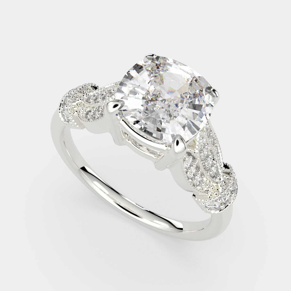 4.15 Carat VS1 D Lab Grown Diamond Pave Cushion Ring