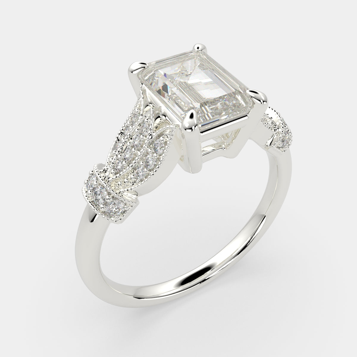 4.15 Carat VS1 D Lab Grown Diamond Pave Emerald Ring