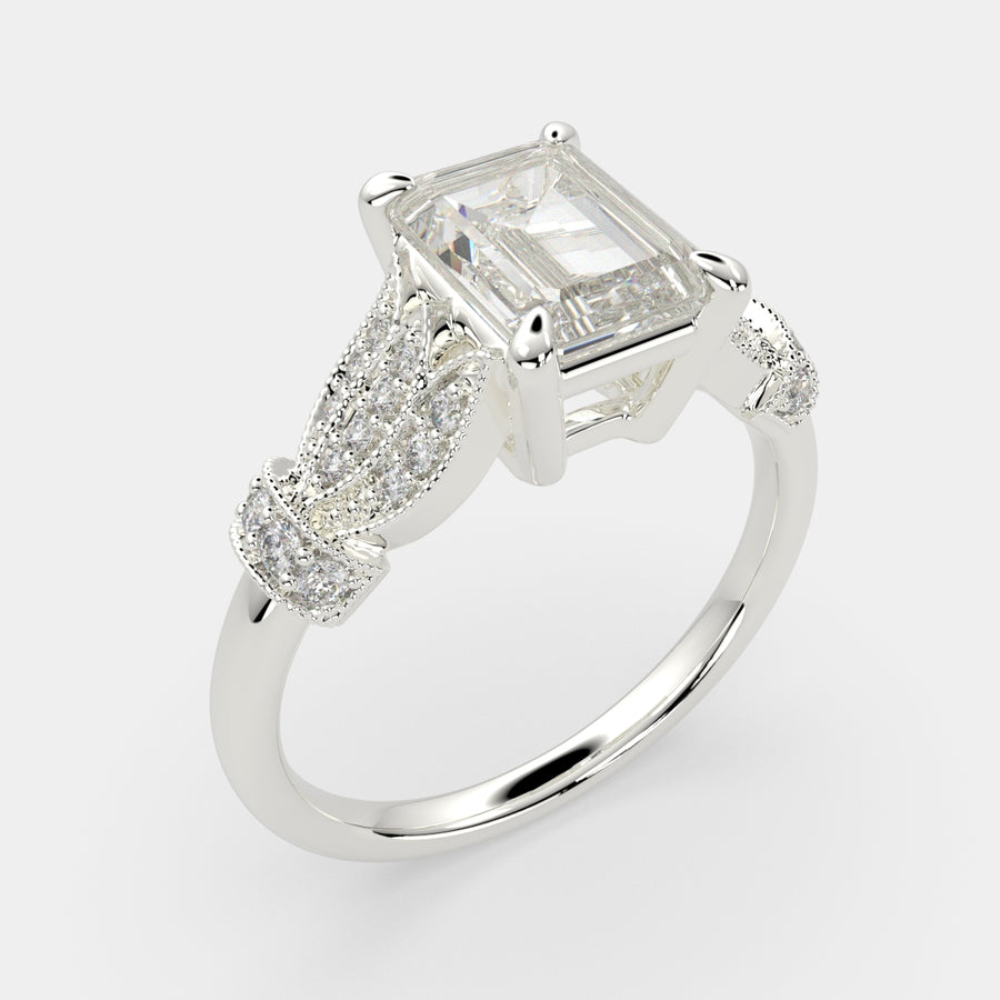 Nadia 4.15 Carat Emerald Cut Pave Milgrain Engagement Ring